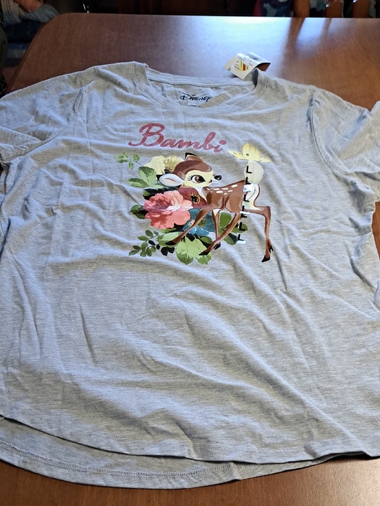 Disney Tops - Disney' Light Gray Bambi Floral Graphic Tee L Ptp 21"